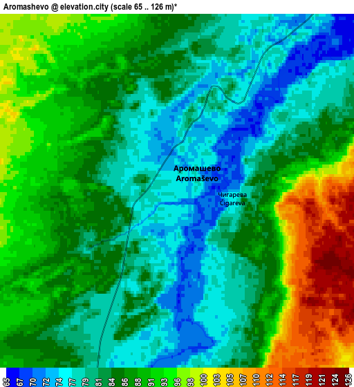 Zoom OUT 2x Aromashevo, Russia elevation map