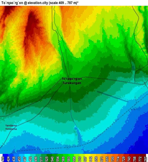 Zoom OUT 2x To‘rqao‘rg‘on, Uzbekistan elevation map