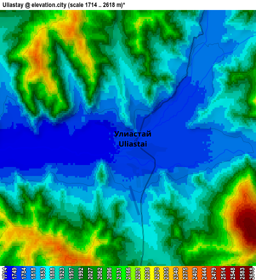 Zoom OUT 2x Uliastay, Mongolia elevation map