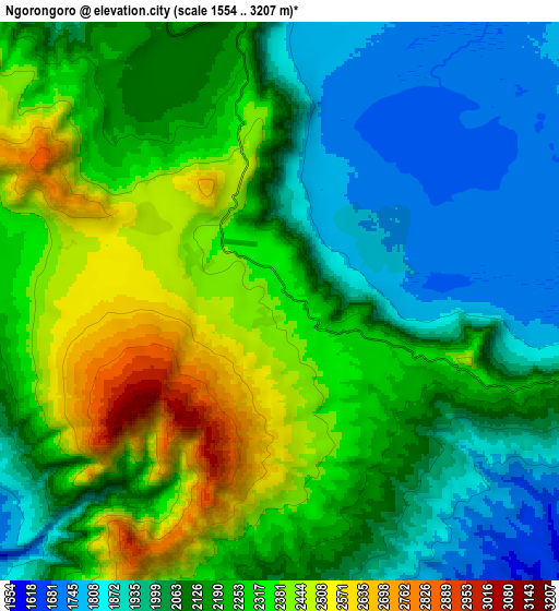 Zoom OUT 2x Ngorongoro, Tanzania elevation map