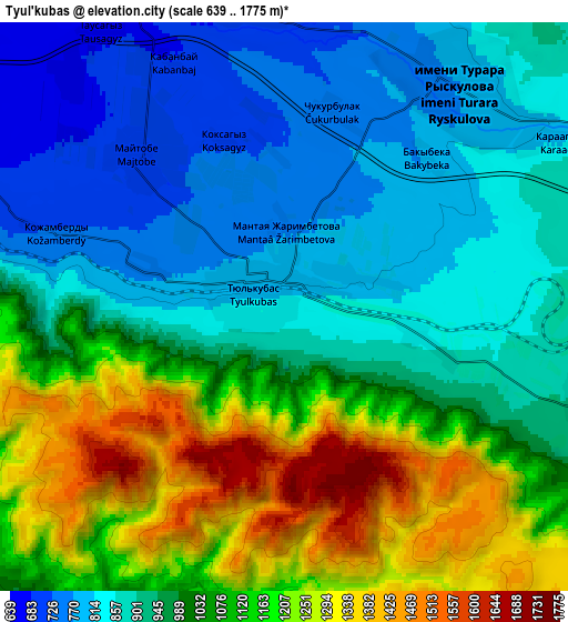 Zoom OUT 2x Tyul’kubas, Kazakhstan elevation map