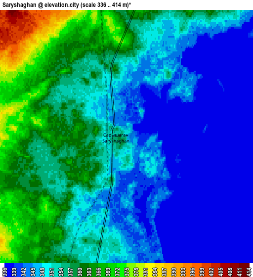 Zoom OUT 2x Saryshaghan, Kazakhstan elevation map