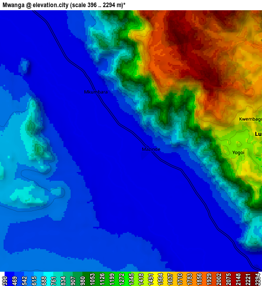 Zoom OUT 2x Mwanga, Tanzania elevation map