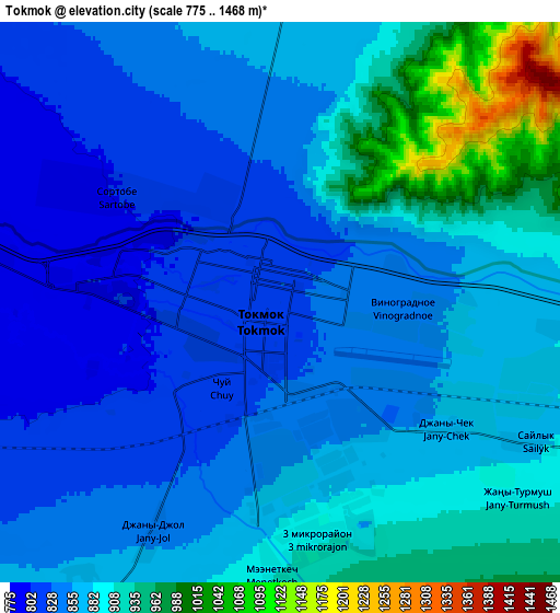 Zoom OUT 2x Tokmok, Kyrgyzstan elevation map