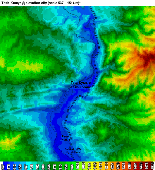 Zoom OUT 2x Tash-Kumyr, Kyrgyzstan elevation map