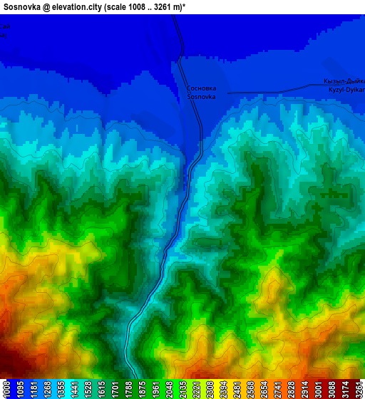 Zoom OUT 2x Sosnovka, Kyrgyzstan elevation map