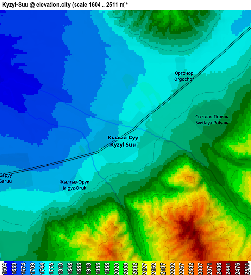 Zoom OUT 2x Kyzyl-Suu, Kyrgyzstan elevation map