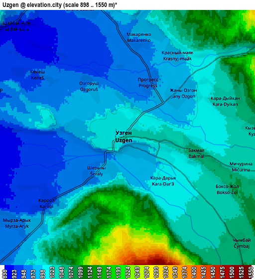 Zoom OUT 2x Uzgen, Kyrgyzstan elevation map