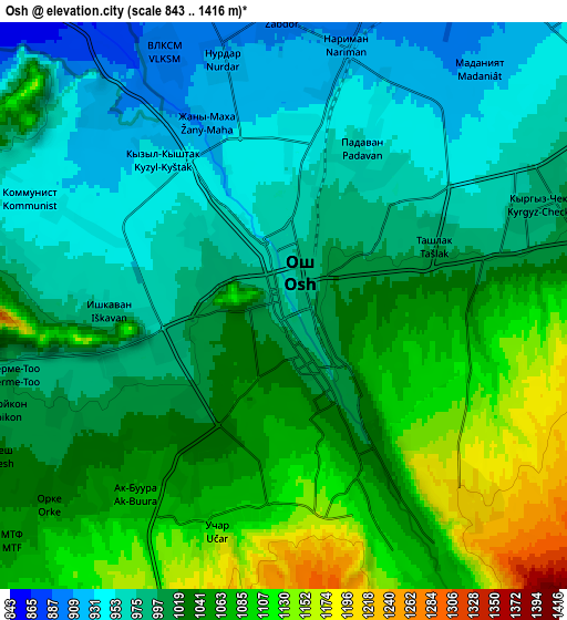 Zoom OUT 2x Osh, Kyrgyzstan elevation map