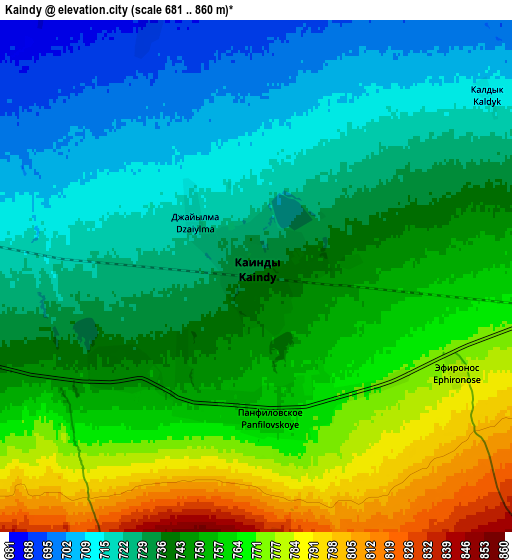 Zoom OUT 2x Kaindy, Kyrgyzstan elevation map