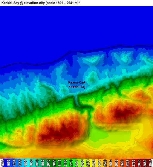 Zoom OUT 2x Kadzhi-Say, Kyrgyzstan elevation map
