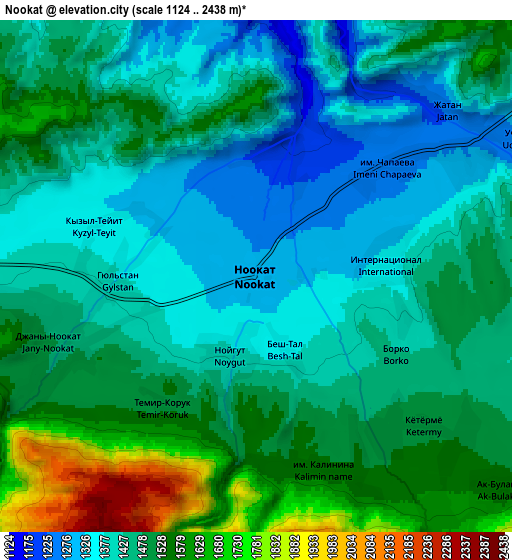 Zoom OUT 2x Nookat, Kyrgyzstan elevation map