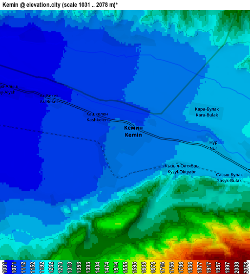 Zoom OUT 2x Kemin, Kyrgyzstan elevation map