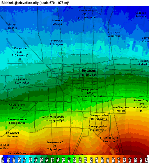 Zoom OUT 2x Bishkek, Kyrgyzstan elevation map