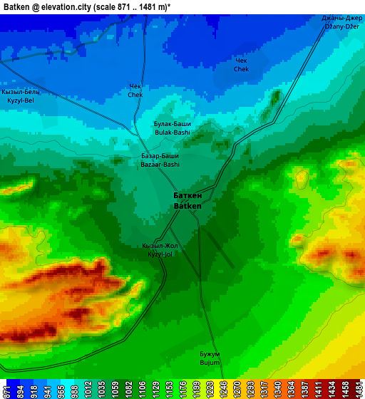 Zoom OUT 2x Batken, Kyrgyzstan elevation map