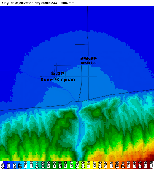 Zoom OUT 2x Xinyuan, China elevation map