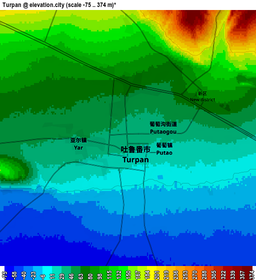 Zoom OUT 2x Turpan, China elevation map