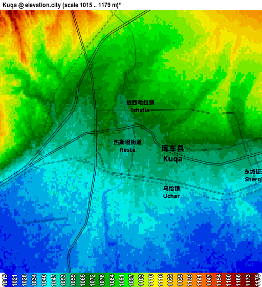 Zoom OUT 2x Kuqa, China elevation map