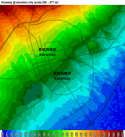 Zoom OUT 2x Karamay, China elevation map