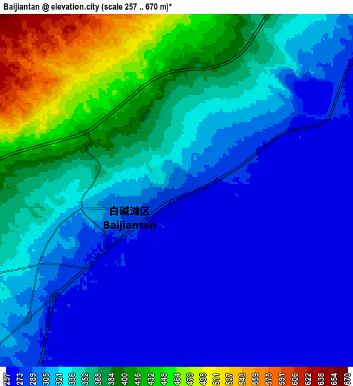 Zoom OUT 2x Baijiantan, China elevation map