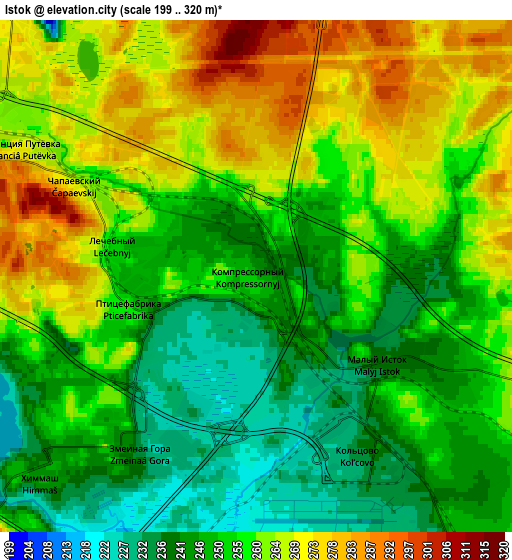 Zoom OUT 2x Istok, Russia elevation map