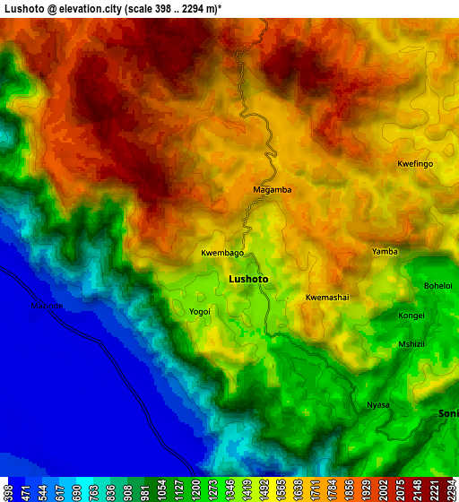 Zoom OUT 2x Lushoto, Tanzania elevation map