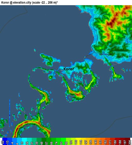 Zoom OUT 2x Koror, Palau elevation map
