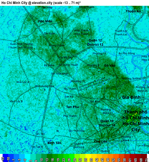 Zoom OUT 2x Ho Chi Minh City, Vietnam elevation map