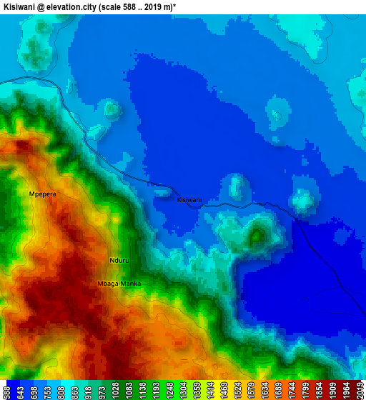 Zoom OUT 2x Kisiwani, Tanzania elevation map