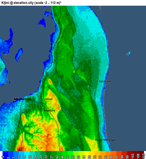 Zoom OUT 2x Kijini, Tanzania elevation map