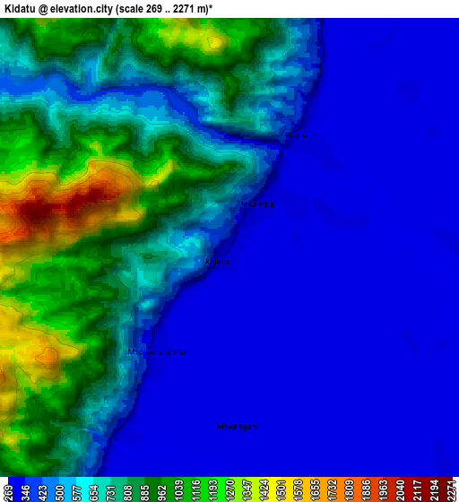Zoom OUT 2x Kidatu, Tanzania elevation map