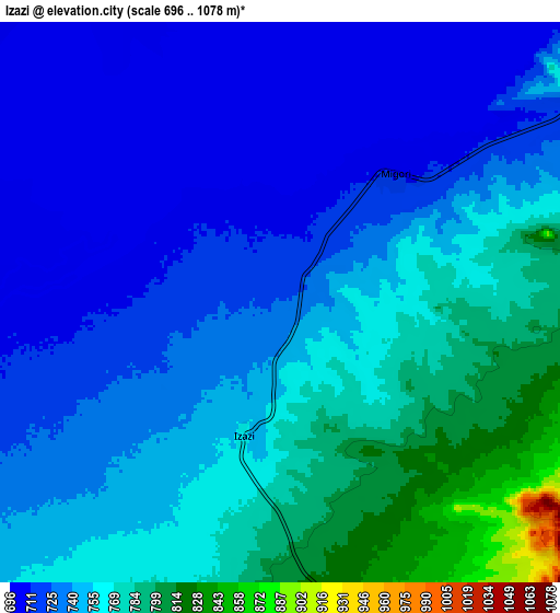 Zoom OUT 2x Izazi, Tanzania elevation map