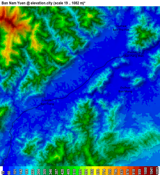 Zoom OUT 2x Ban Nam Yuen, Thailand elevation map