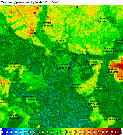 Zoom OUT 2x Yasothon, Thailand elevation map