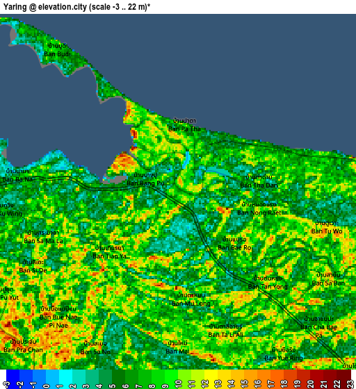 Zoom OUT 2x Yaring, Thailand elevation map