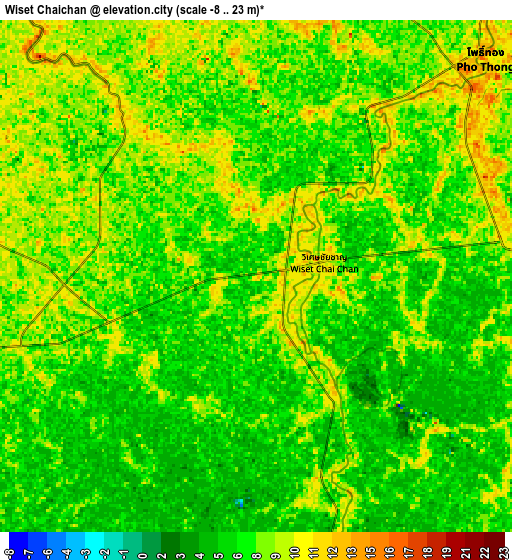 Zoom OUT 2x Wiset Chaichan, Thailand elevation map