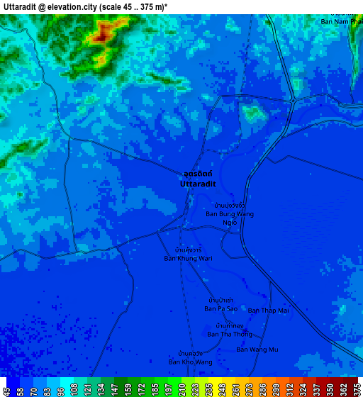 Zoom OUT 2x Uttaradit, Thailand elevation map
