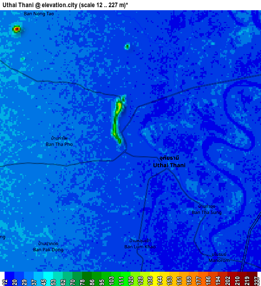 Zoom OUT 2x Uthai Thani, Thailand elevation map
