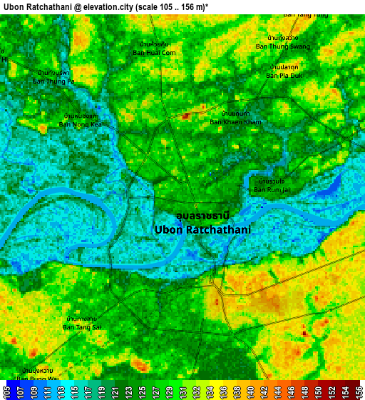 Zoom OUT 2x Ubon Ratchathani, Thailand elevation map