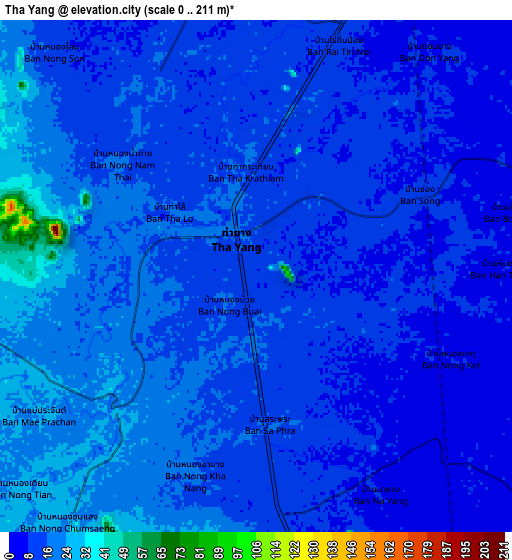 Zoom OUT 2x Tha Yang, Thailand elevation map