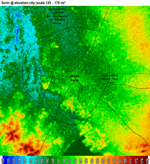 Zoom OUT 2x Surin, Thailand elevation map