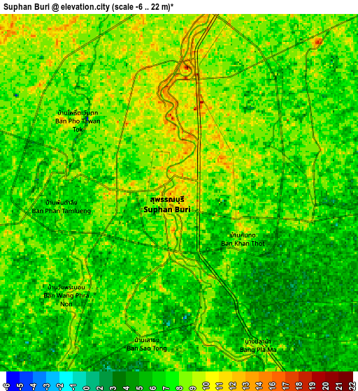 Zoom OUT 2x Suphan Buri, Thailand elevation map