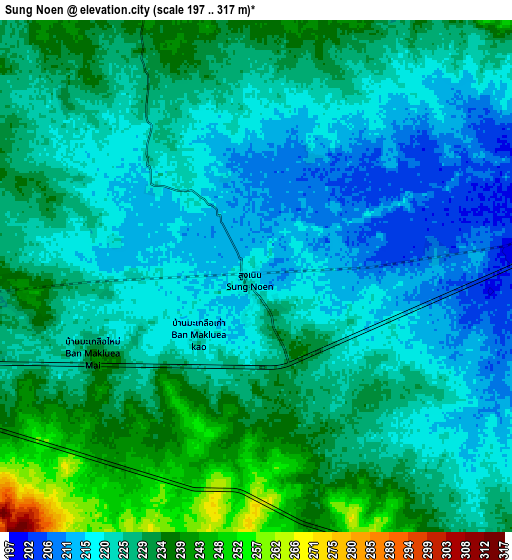 Zoom OUT 2x Sung Noen, Thailand elevation map