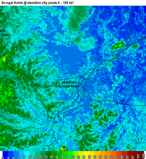 Zoom OUT 2x Su-ngai Kolok, Thailand elevation map