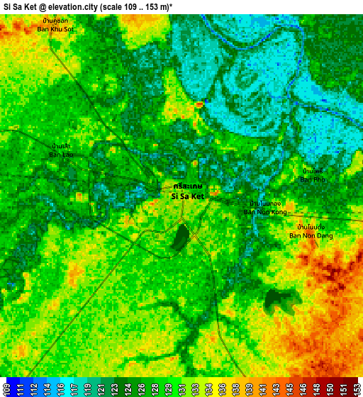 Zoom OUT 2x Si Sa Ket, Thailand elevation map