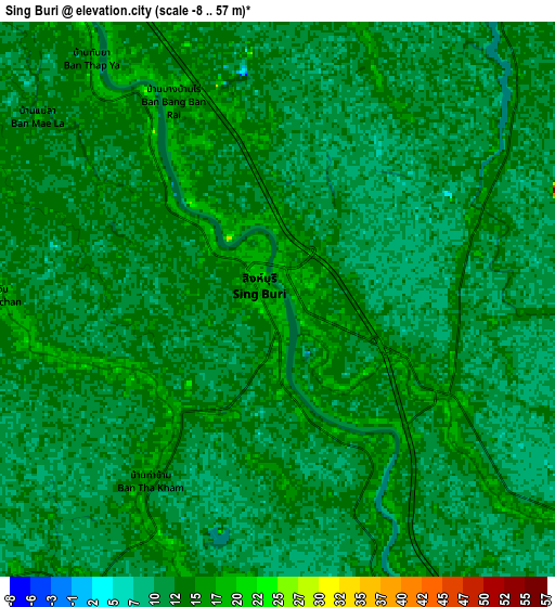 Zoom OUT 2x Sing Buri, Thailand elevation map