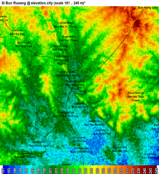 Zoom OUT 2x Si Bun Rueang, Thailand elevation map