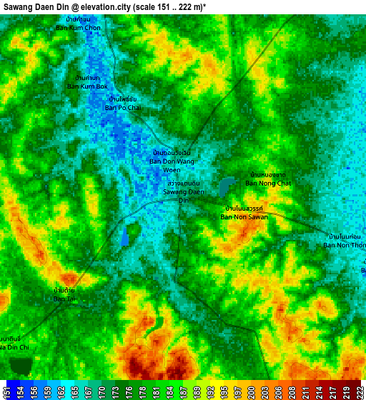 Zoom OUT 2x Sawang Daen Din, Thailand elevation map