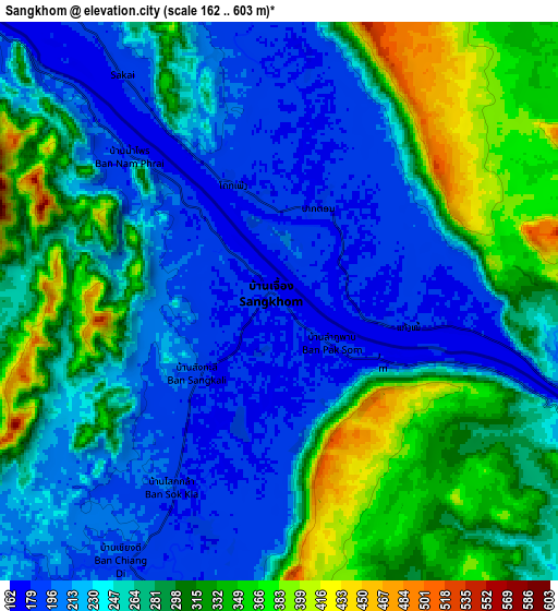 Zoom OUT 2x Sangkhom, Thailand elevation map