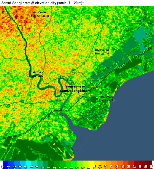 Zoom OUT 2x Samut Songkhram, Thailand elevation map